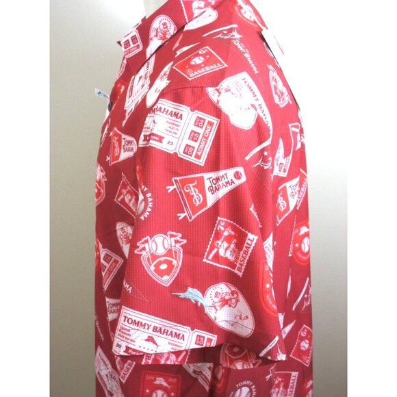 Tommy Bahama Men's SS Big Hitter Baseball Button Up Shirt Chili Pepper Red NWT - Picture 6 of 8